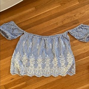 Blue & White Striped Off the Shoulder Top